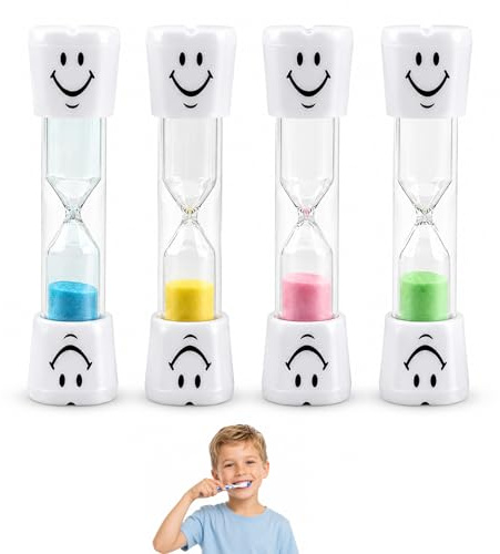 Sabliers Souriants De 3 Minutes pour Enfants, 4 pièces Sabliers Souriants De 3 Minutes, Sablier Coloré D'Environ 3 Minu tes avec Visage Sou riant, pour Le brossage des Dents, Les Jeux, la Cuisine