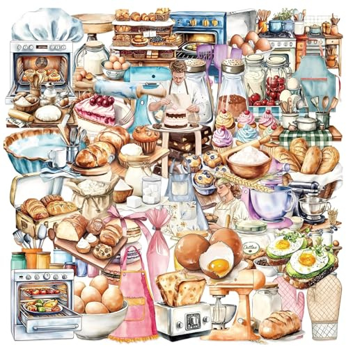 50 Pezzi Adesivi da Forno Stickers Divertenti Cibo Sticker PET Impermeabili Decorativi Fai Da Te per Laptop Scrapbooking Bottiglia d'acqua Journal Auto Moto Skateboard Bagagli