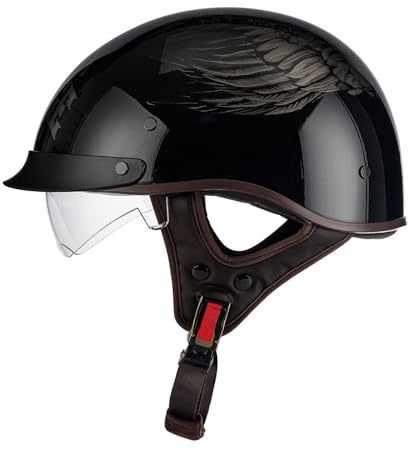 Casco Mezzo Retrò Moto Certificazione ECEDOT Caschi Jet E Demi-Jet Vintage Con Visiera Scalabile Caschi Cromwell Scooter Elmetto Scodella Per Adulti Aperto Casco Unisex I,M:57-58CM
