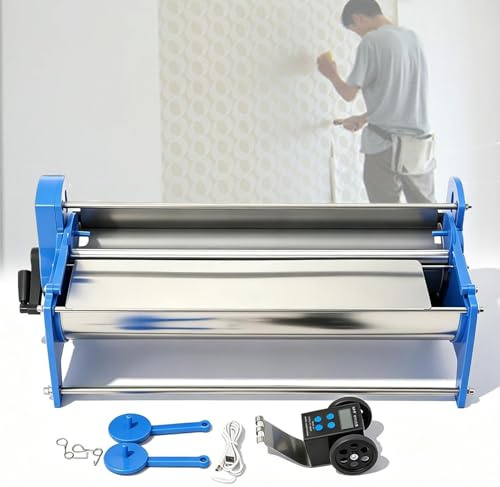 Máquina de encolado de papel pintado de manivela con medidor electrónico, revestimiento manual para engomar y almidonar, aplicador de acero inoxidable, rango de trabajo 52-53 cm