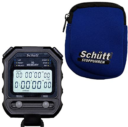 SCHÜTT Stoppuhr PC-73 mit Bag (8 Memory | Timer/Pacer) - Digital Profi Stoppuhr mit Druckpunktmechanik | spritzwasserfest