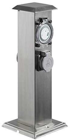 Rosch RO-1006 Mehrfachsteckdose/Gartensteckdosensäule Edelstahl/Kunststoff IP44 mit Schalter Uhr