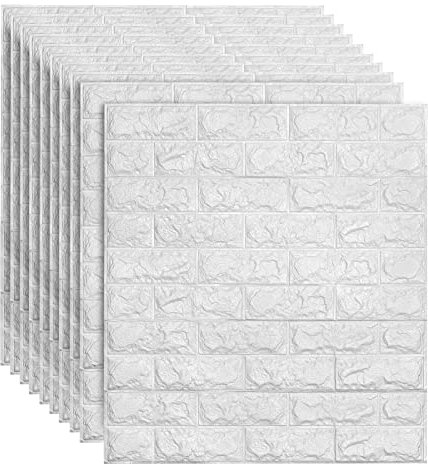 AllRight 10 Stück 3D Wandpaneele Selbstklebend Tapete Steinoptik Wandverkleidung 77 x 70 cm Wasserdicht Wall Panels Wandtattoos Küche Ziegelstein Wandaufkleber Wandplatten Weiß für Wanddeko
