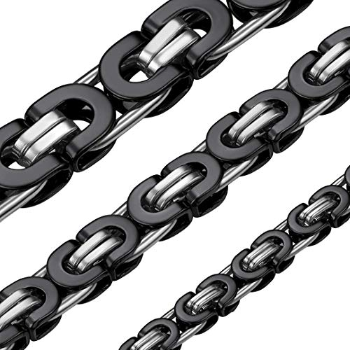 ChainsHouse Schwarz Ketten für Herren Königskette Plattenkette 46cm Edelstahl Byzantinische Kette 8MM breit Kette Damen Halskette Herren Schmuck