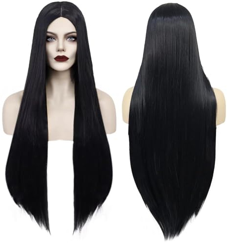 YEESHEDO Damen Perücke Schwarz Lang Glatt Perücken für Frauen Natürlich Gerade Synthetische Haar Party Kostüm Cosplay Black Wig 24 Zoll (Schwarze)