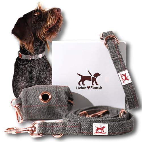Liebes-Flausch Hundeleine + Hundehalsband Set - Elegantes Hundezubehör für Stilvolle Spaziergänge und Trendige Auftritte (40-66cm)