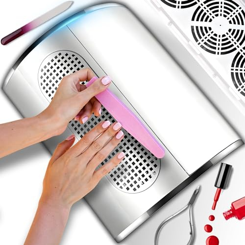Retoo Aspiratore Unghie Professionale 60W – Collettore di Polveri con 3 Ventole Silenziose, Filtro Riutilizzabile, Design Ergonomico per Manicure e Pedicure, Bianco