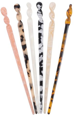 Lurrose 6Pcs Acetat Haar Sticks Leopard Gedruckt Twist Haar Stäbchen Vintage Shell nadel Chinesischen Retro nadeln Disk Klebt Styling Pins für Frauen