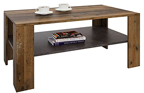 CARO-Möbel Couchtisch Wohnzimmertisch ANIMO mit Ablage, 100 x 60 cm, Dekor Old Style/Beton dunkel