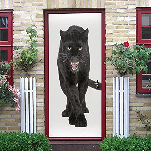 LuSeven stickers paroi de douche Léopard animal noir 77x200cm(30.31 inches * 78.74 inches) Autocollants de porte 3d, PVC Auto-adhésifs Sticker Porte, Poster de porte Décoration Maison, Salon, Cuisine,