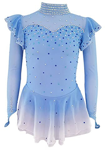 LIUHUO Ice Figure Skating Dress Girls Professional Gradient Competition Stage Performance Blue