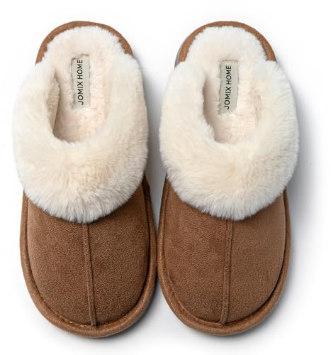 JOMIX Chaussons Femme Hiver Fourrées en Peluche Pantoufles Élégant d’intérieur à Bout Fermé Mule Sabot Semelle Caoutchouc Antidérapante Légères Silencieuses Confort Chaud pour Maison X005 Chameau 36