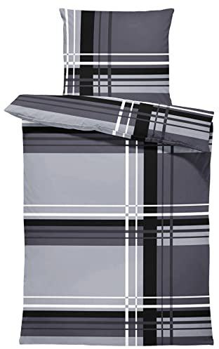 one-home Bettwäsche Mikrofaser Garnitur Bettbezug modern viele Muster mit Reißverschluss, Farbe:Grafisch grau, Größe:4 teilig 135x200 cm