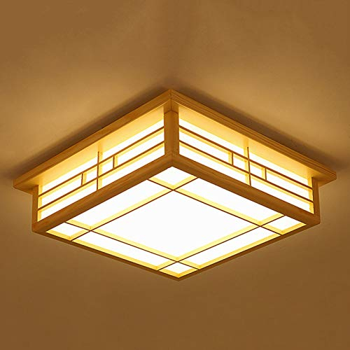 SanBouSi Holz Deckenlampe LED Deckenleuchte Wohnzimmer Retro Lampe Licht Holz Beleuchtung Landhausstil PVC-Schaffellimitat Lampenschirm Deckenleuchten Lamp 24W