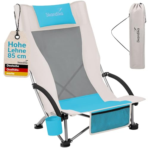 Skandika Chaise de Plage Pliante Beach | Chaise de Plage Confortable avec Mesh Respirant, Porte-Boisson, Basse, Facile à Transporter, Max. 136 kg | Chaise de Camping Pliable, Chaise Longue