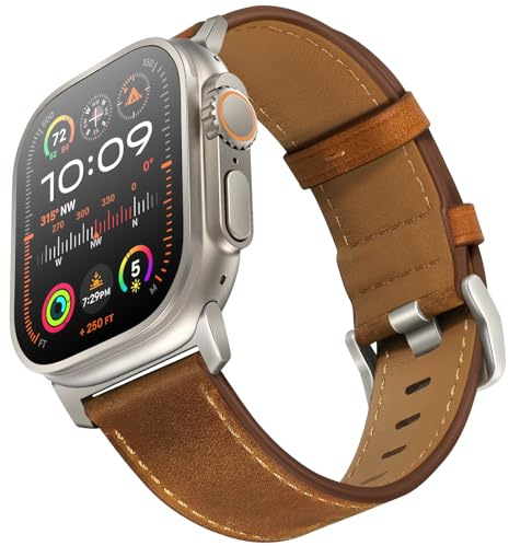 UUPWPOKT Kompatibel mit Apple Watch Ultra 2 / Ultra Band 49mm 46mm 45mm 44mm 42mm 41mm 40mm 38mm Vollnarbenlederarmband für iWatch Ultra Series 10 9 8 7 6 5 4 3