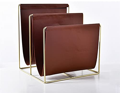 Schreibtisch Briefablage Dokumentenablage Magazin Lagergestell Europäischen Stil Licht Luxus Metall Leder Zeitungsständer Modern Magazine Buch Rack Tragbare Bücherregal for Büro Badezimmer Wohnzimmer