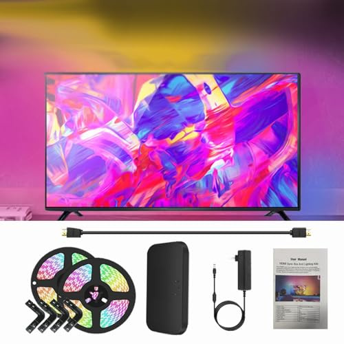 TV-LED-Hintergrundbeleuchtung mit HDMI-Synchronisationsbox für 106,7 - 158 cm (42-158 Zoll) große Fernseher, Smart-LED-Lichtleiste für TV, Musik und Gaming, Hintergrundbeleuchtung,