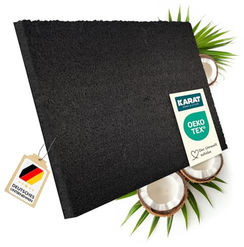KARAT Coconut Doormat for Outdoor and Indoor Use - Door Mat - Dirt Trapper Mat - Coconut Mat Winter Protection with Non-Slip Back for Front Door and Entrance, Made to Measure, Black, 85 x 110 cm, 1.7