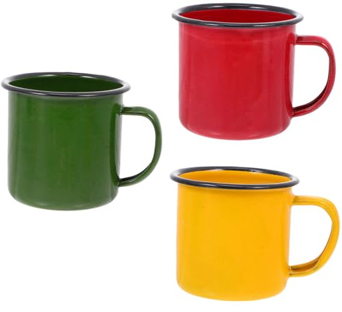 BESTonZON Kleine Emaillebecher 6cm im Retro Stil für Zuhause | Klassischer Stil, 3 Stück, Angenehme Haptik, Geeignet für Täglichen Gebrauch