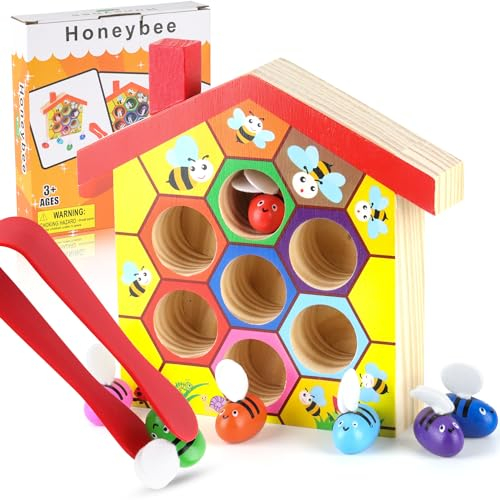 ZDNT Jouet Montessori à partir de 3 Ans,Apprendre Les Couleurs avec Le Jeu de Jouets en Bois,Stimule la motricité Fine,Le Jouet éducatif Montessori Parfait pour Apprendre Tout en s'amusant