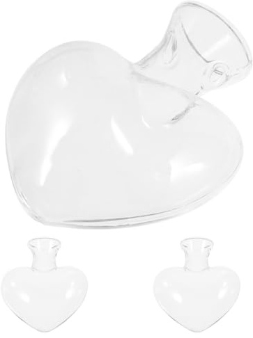 Heart Shaped Glass Vase Set of 3 Hydroponic Plant Containers with Wood Stand 3.34X3.14X1.57In Decorative Centerpiece for Home Garden Office