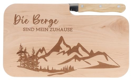 Spruchreif Planche à pain avec couteau - Planche à pain avec gravure - Planche en bois avec couteau - Cadeaux pour campeurs - Cadeaux d'extérieur - Petit déjeuner en plein air - Cadeau de camping