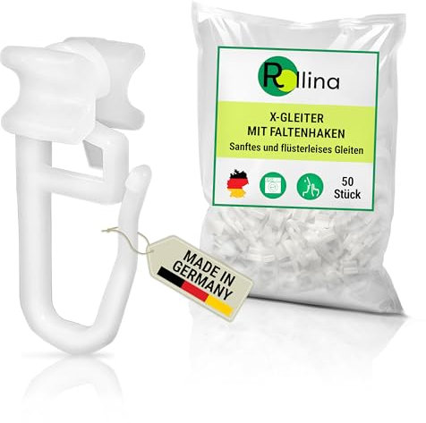 Rollina X-Gleiter | Gardinenhaken für Schienen mit 6mm Innenlauf-Breite | Vorhanghaken | Gardinengleiter 10mm | Made in Germany