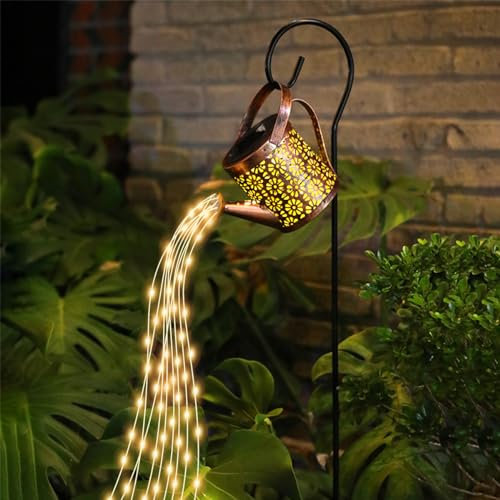 Watering Can Solar Lights Outdoor Garden - LED Solar String Lights Waterproof Metal Watering Can Garden Art Light with Bracket, Solar Powered Hanging Light for Outdoor Patio Yard Lawn Décor Ornaments