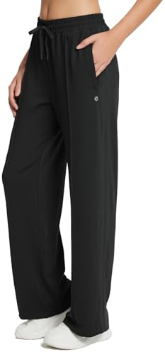 baleaf Womens Track Pants Athletic Running Pants Sweatpants Straight Leg Zipper Pockets Sports Jogging Striped Loose Fit Black M