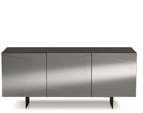 Mondo Viro Moderne Anrichte aus Holz Conty mit 3 Spiegeltüren 180 x 50 x Höhe 80 cm (Rauchspiegel/Anthrazit)