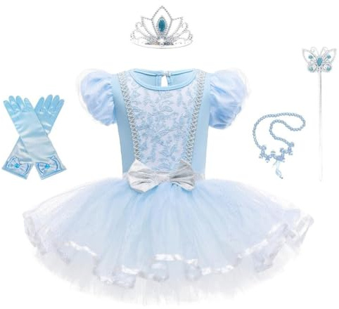 Lito Angels Disfraz Bailarina de Ballet Tutu Princesa Cenicienta para Niñas, Vestido Maillot de Danza Baile con Accesorios Talla 5-6 Años, Azul