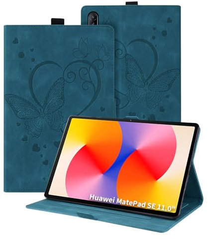 Auslbin Hülle für Huawei MatePad SE 11 2024, Schutzhülle PU-Leder mit Schmetter Lingsprägung, Mit magnetischer Saugschnalle und Stifthalter für Huawei MatePad SE 11 Tasche, Blau