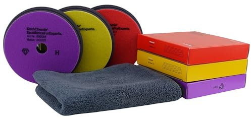 ADVANTUSE - Koch Chemie Politur Set Neue Pads (2024) 25mm Höhe - Heavy Cut bis Hochglanz Autopolitur Polierschwämme - Micro Cut, Fine Cut, Heavy Cut Lackpolitur (3x Pad 125mm)