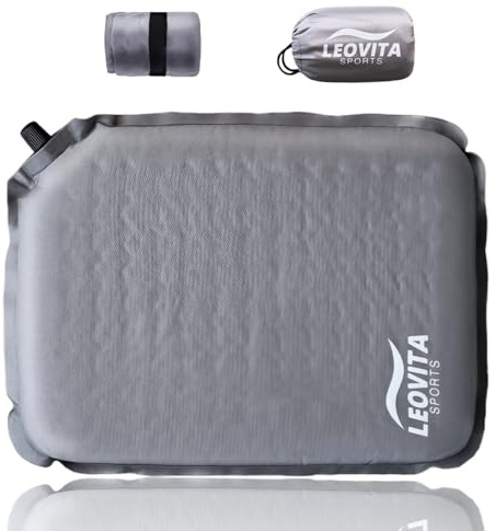 LEOVITA Inflatable Seat Cushion Lightweight Self-Inflating Memory Foam Cushion for Stadium Camping Bleachers Airplane Travel Waterproof Portable Blow Up,Gray