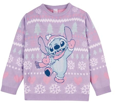 Disney Lilo & Stitch Christmas Jumper | Girls Xmas Jumper | Childrens Acrylic Knitted Christmas Jumper Sweatshirt | Lilo & Stitch Gifts for Girls - 11-12 Years Lilac