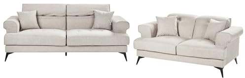 Ensemble de Salon Moderne en Tissu Canapé 2 et 3 Places avec Appuis-Tête Réglables Taupe Skive