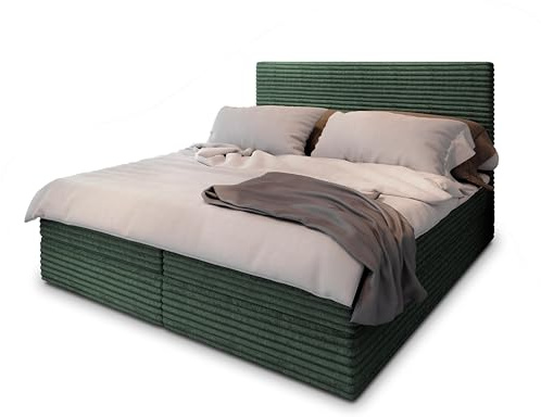 Masseno Boxspringbett PISA 160x200 cm Komplett-Set mit Matratze und Topper, Polsterbett mit Zwei Bettkästen -Grün, TILIA 39