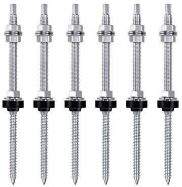 Generic Solar Hanger Bolts Solar Panel Roof Mounting Screws 4/6pcs M10 Solar Accessories Photovoltaic Roof Bracket 304 Stainless Steel(6PCS-200MM)