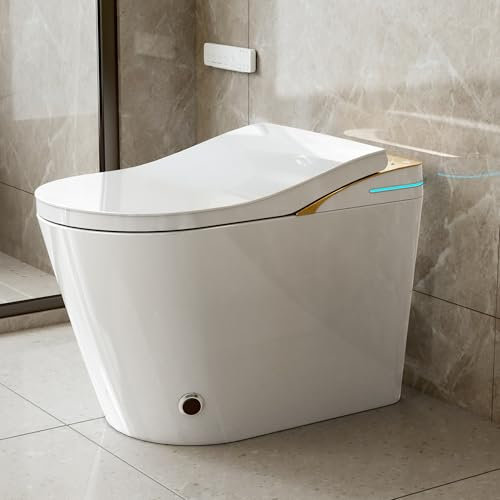 YMXEURSC Toilettes intelligentes sans réservoir avec Bidet intégrée, Eau tiède et sèche, Toilet de Bidet avec capteur de Pied et lumière Nocturne, ​​Ouverte Automatique et Couvercle (D)