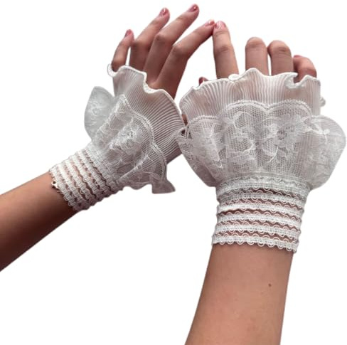 UEIOAVL Handschuhe & Fäustlinge für Mädchen, 1 Paar falsche Ärmel mit Spitze und Rüschen falsche Manschetten Handmanschetten für Hochzeitsfeiern und Abschlussballkostüme (weiß)