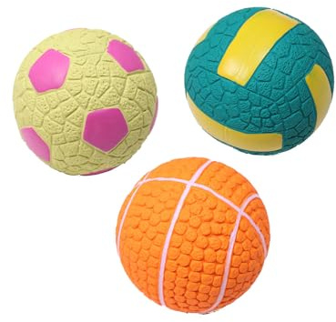 Uranmall 3 Stück Haustier Latex Sport Ball Set Interaktives Hundespielzeug Quietschbälle für kleine und mittelgroße Hunde