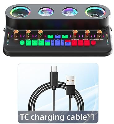 Podcast Microphone Bundle, Music Studio Equipment with Live Sound Card Audio Mixer, Home Podcast Kit avec Réduction de Bruit DSP Lumière Colorée pour PC/Téléphone Streaming en