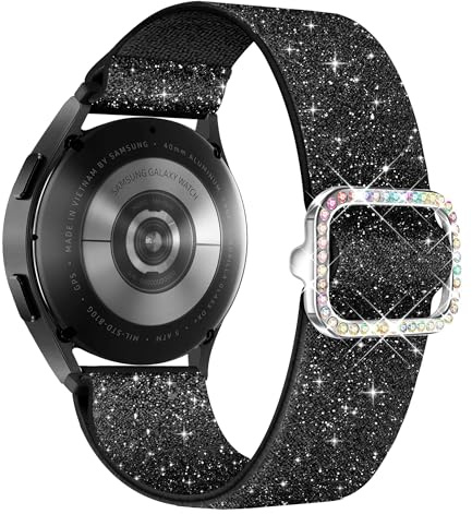 Vamyzji für Samsung Galaxy Watch 7 6 5 4 FE 40mm 44mm Armband, Damen Glitzernd Stretchy Nylon Galaxy Watch Armbänder für Samsung 6 4 Classic/5 Pro/Active 2 Schwarz