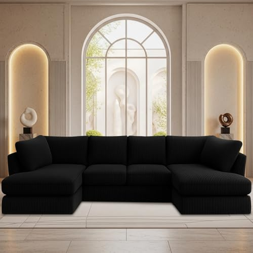 Anglo U-Shaped Jumbo Cord Sofa – Deep Seating Sectional Couch with Memory Foam Cushions & Removable Covers, Ideal for Living Room or Lounge
