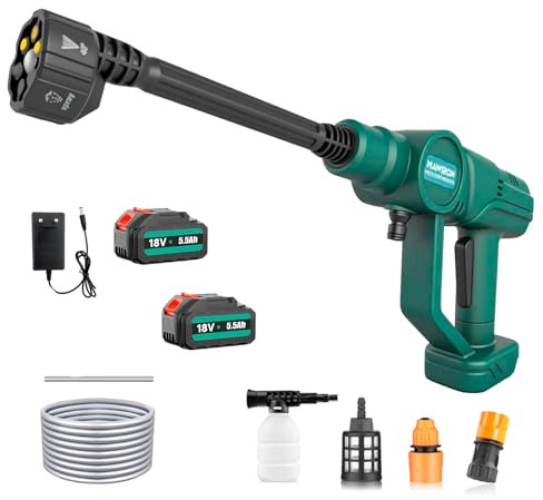 Cordless Pressure Washer with 2x5500mAh Batteries & UK Charger 18V Battery,Portable High-Pressure Power Washer with 5M for Outdoor,Car,House,Floor,Garden Cleaning,Lawn,Fence Cleaning