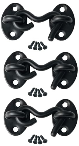 3 Sets Hook and Eye Latch, Gate Hook, Cabin Hook, Gate Hook and Eye Latch, 52mm Stainless Steel Cabin Hook Door Lock for Wooden Gates, Windows, Gate Doors, Shed, Garage Doors, Barn Doors