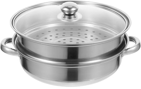 VILLCASE Olla Vaporera Doble Capa Acero Inoxidable Gruesa Multiusos para Verduras Pescado y Mariscos Ligera y Resistente para Cocina Doméstica y Profesional