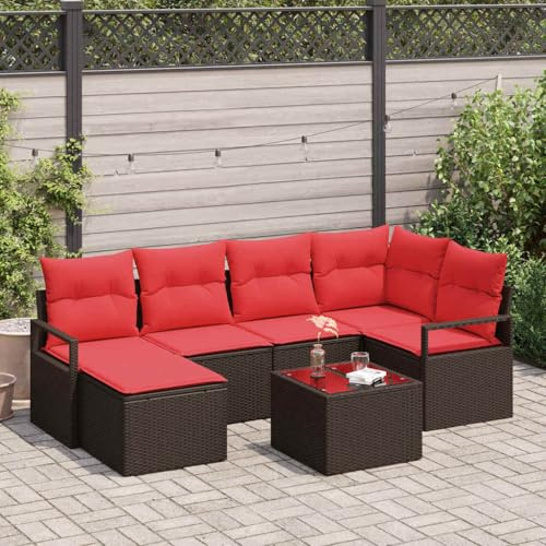 Ziaphsol trädgårdsmöbler set 7 delar brun poly-rotting loungegrupp matgrupp utomhus möbler terrass balkong trädgård uteplats veranda