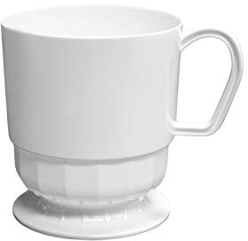 Party Essentials 8-Ounce Hard Plastic Tea Mugs/Coffee Cups with Handles, 40-Count, Deluxe White